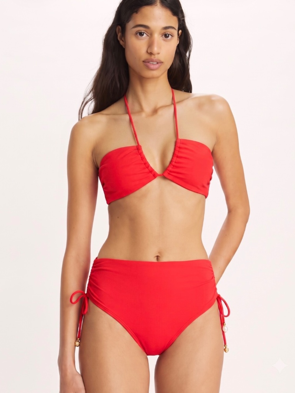Tory Burch Poppy Red Bandeau Halter Bikini Set Size S NWOT High Waist UPF 50